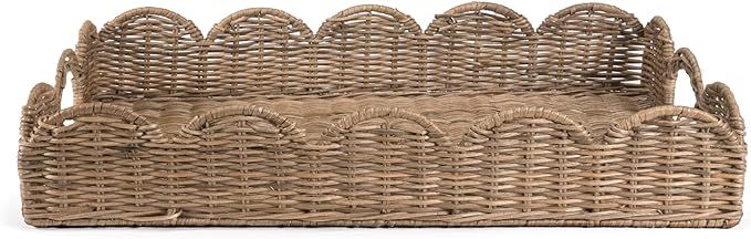 happimess TRY1000A Scalloped 21.5" Southwestern Cottage Hand-Woven Rattan Tray with Handles for S... | Amazon (US)