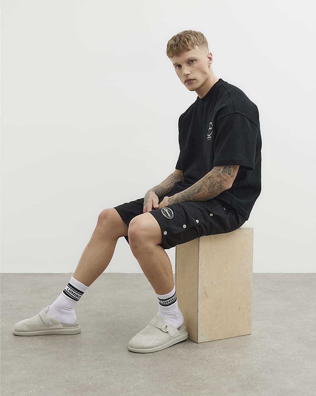 Black Pull On Popper Shorts | River Island UK & IE