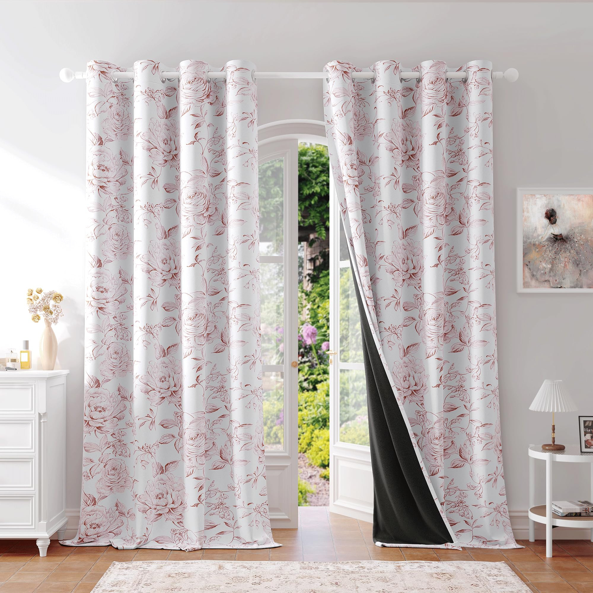 Beauoop Floral 100% Blackout Curtains 84 Inches Long 2 Panels for Bedroom Living Room Pink White ... | Amazon (US)