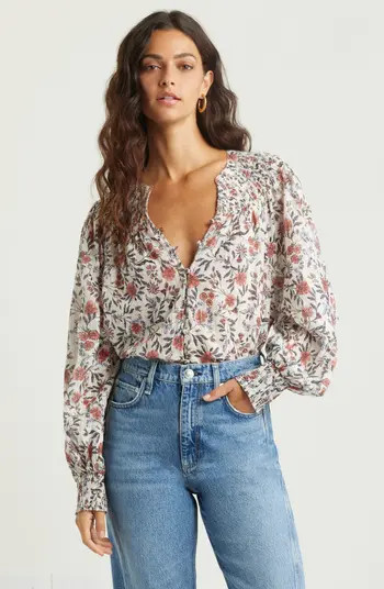 Treasure & Bond Print Smocked Yoke Button-Up Shirt | Nordstrom | Nordstrom