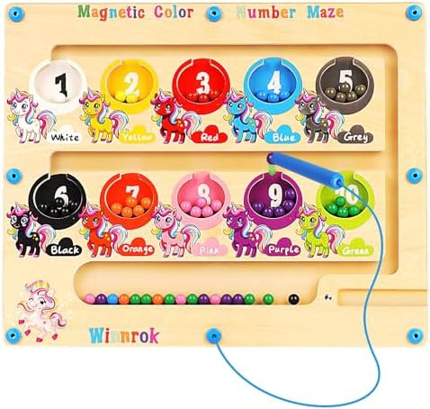 Magnetic Color and Number Maze, Montessori Wooden Magnet Puzzles Learning Counting Matching Board... | Amazon (US)