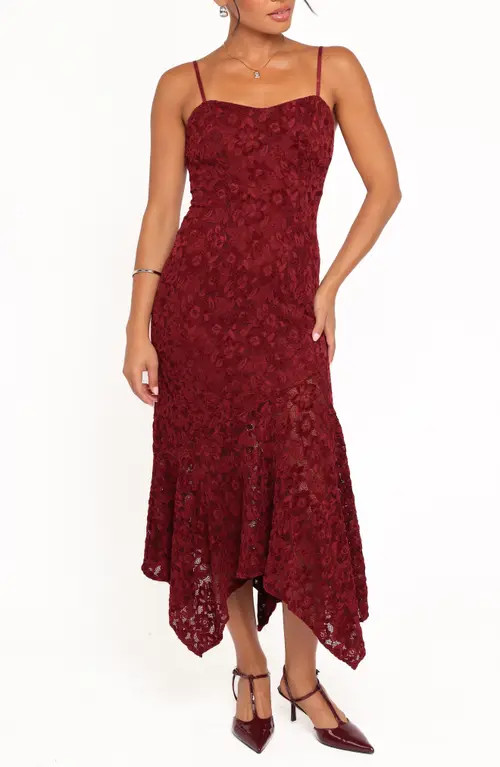 Petal & Pup Lorde Embroidered Lace Midi Dress in Burgundy Lace at Nordstrom, Size Medium | Nordstrom