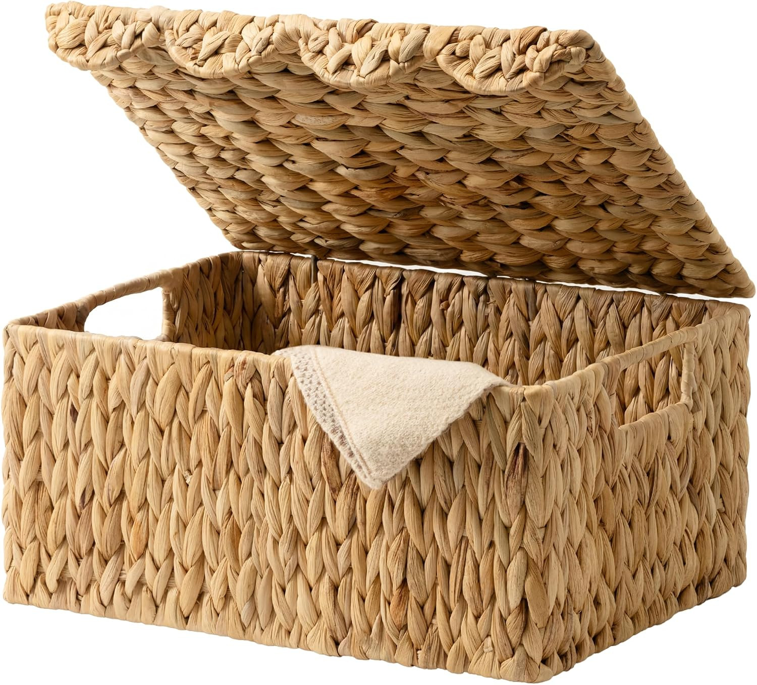 StorageWorks Wicker Basket with Lid, Woven Basket with Scalloped Edge | Amazon (US)