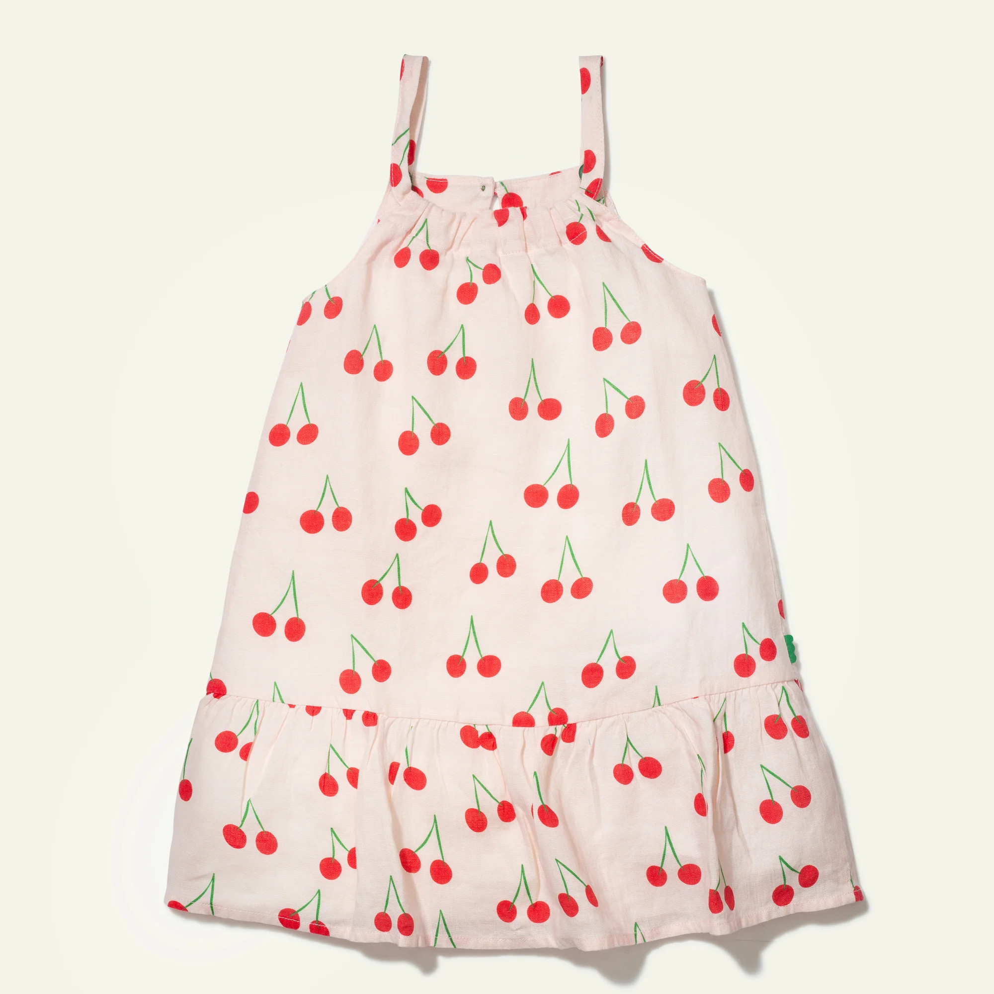 Linen Cherry Strappy Kid Dress | Mon Coeur