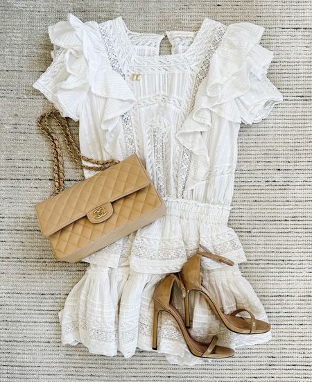 Spring outfit with white lace mini dress paired with heels and accessories for a chic look. Can be dressed down with sneakers, too! So comfy and adorable on with the ruffles

#LTKSeasonal #LTKstyletip