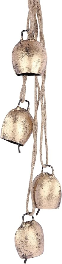 Cow Bells Set of 4 Relaxing Wind Chimes, Rustic Metal Hanging Bells with Rope, Iron Chimes for Ho... | Amazon (US)