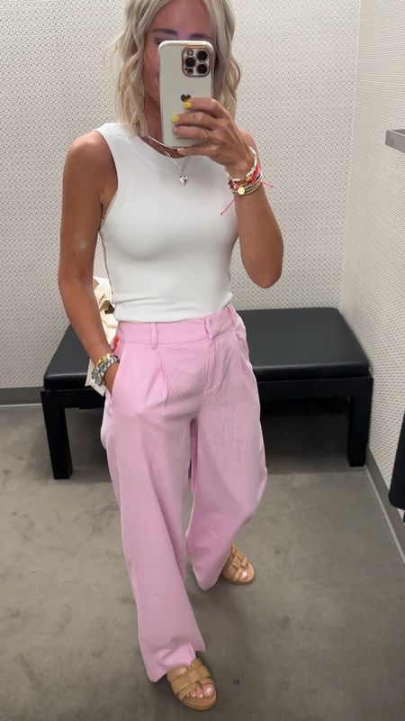 Pink linen pants - so cute!  I sized down to 00
Graduation party outfit
Spring outfit
Summer outfit
White tank top
Sandals 

#LTKover40 #LTKparties #LTKstyletip