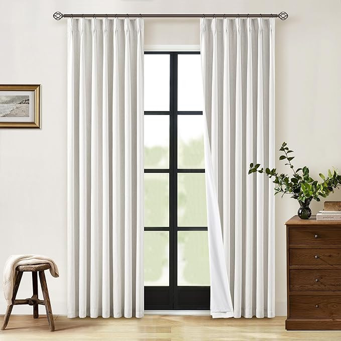 Pinch Pleat 100% Blackout Curtains 86 Inch Length 2 Panels Set Flax Linen Beige White Cream Room ... | Amazon (US)