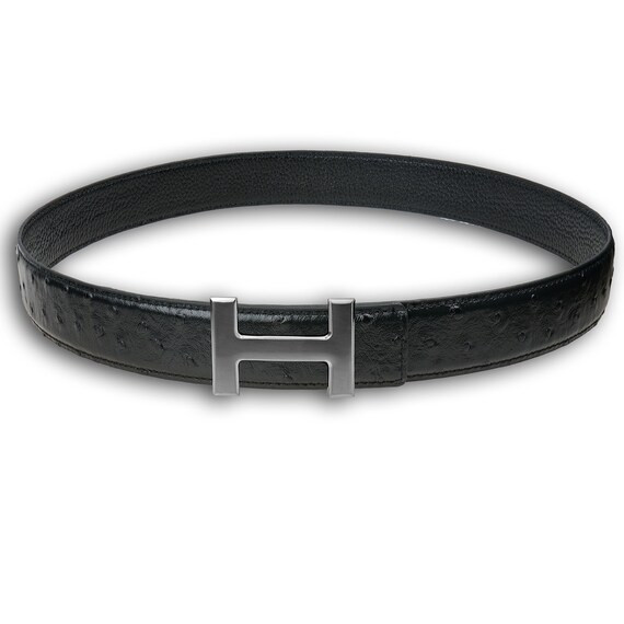 Ostrich Black reversible belt with H buckle Gold, Silver, Black in 1.57 inch OstrichBlack Reversi... | Etsy (US)