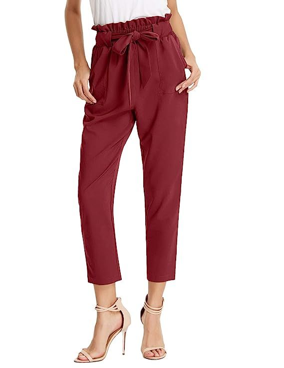 GRACE KARIN Women's Cropped Paper Bag Waist Pants with Pockets | Amazon (US)