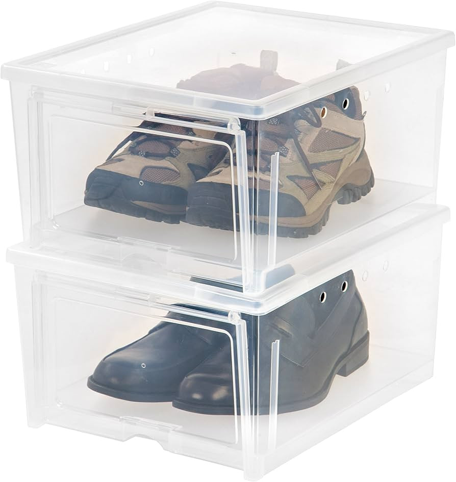 IRIS USA 2 Pack Wide Shoe Storage Box, Stackable and Drop Front | Amazon (US)