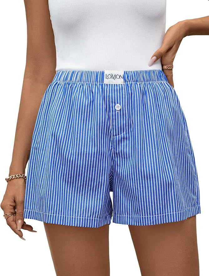 Lomon Womens Boxer Shorts Casual Summer Pajama Lounge Sleep Pj Gingham Plaid Shorts Y2K Beach Bot... | Amazon (US)