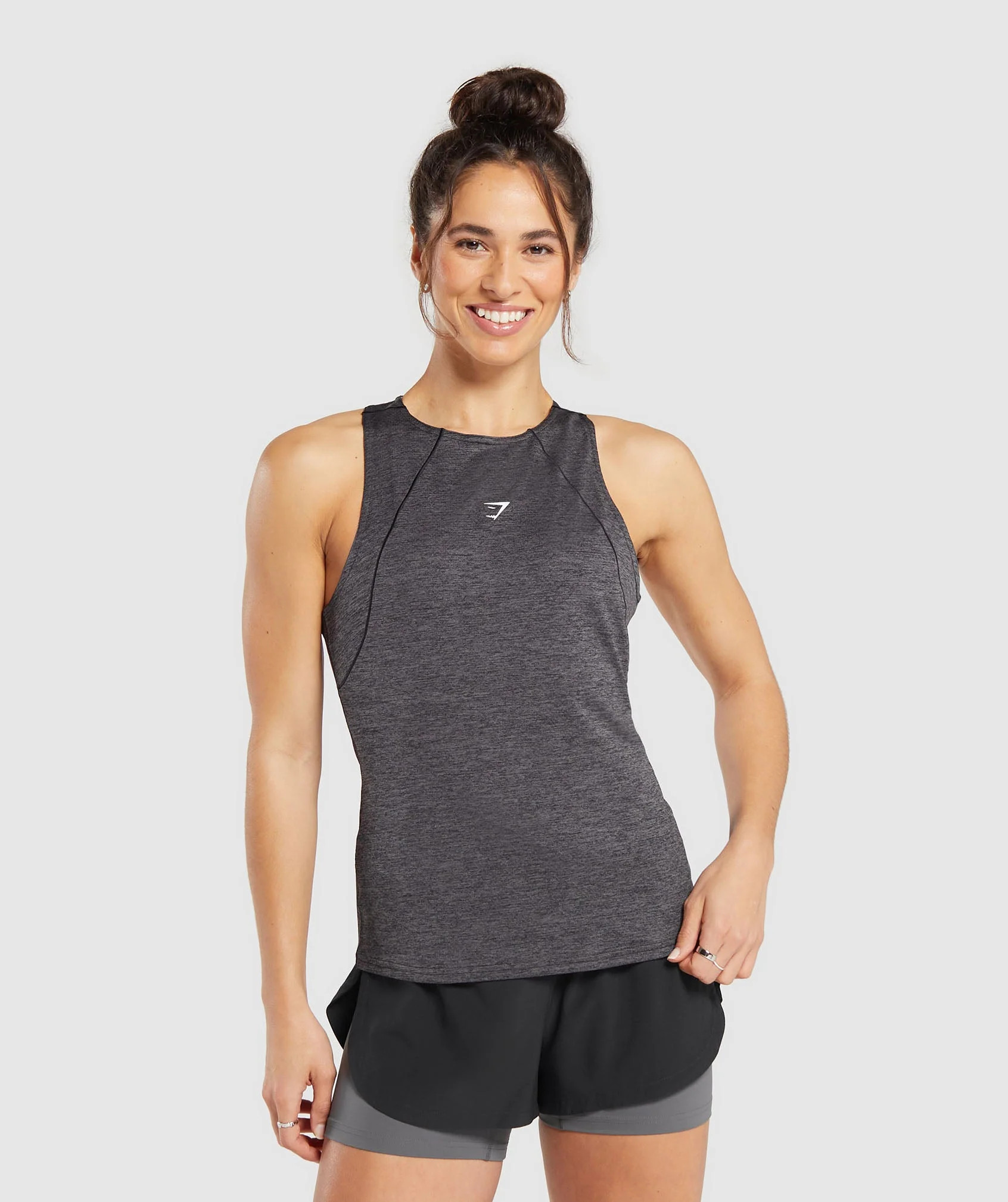 Gymshark Running Tank - Black/Silhouette Grey Marl | Gymshark (Global)