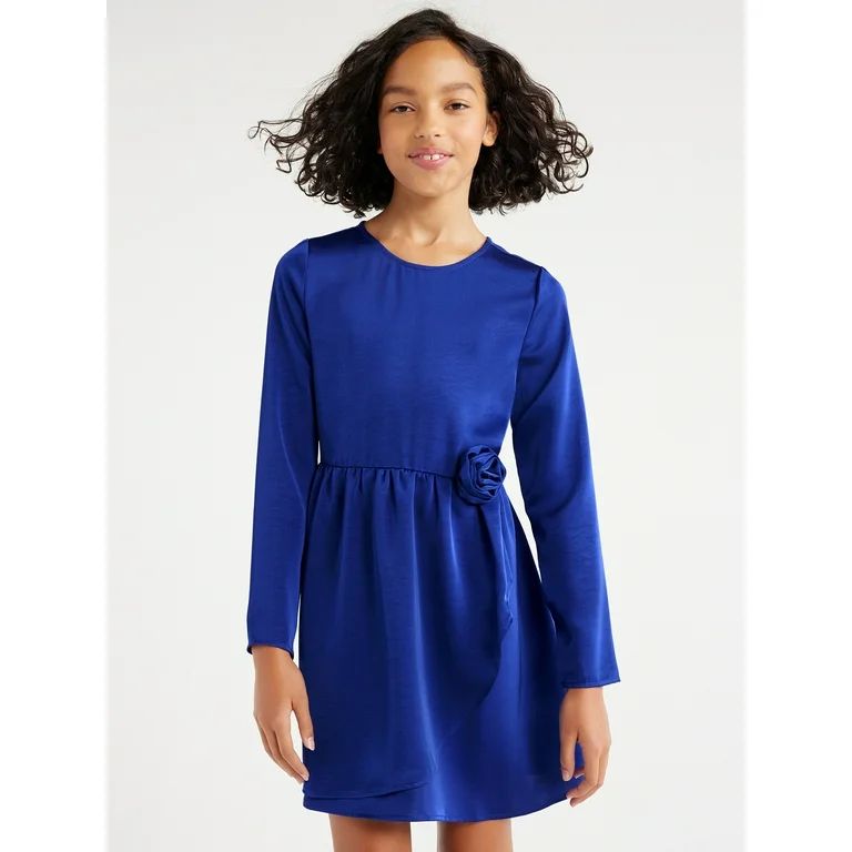 Scoop Girls Satin Dress with Rosette Detail, Sizes 4-18 | Walmart (US)