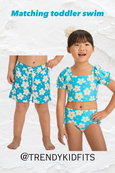 Matching toddler swimsuits blue flower swimwear 

#LTKfamily #LTKSpringSale