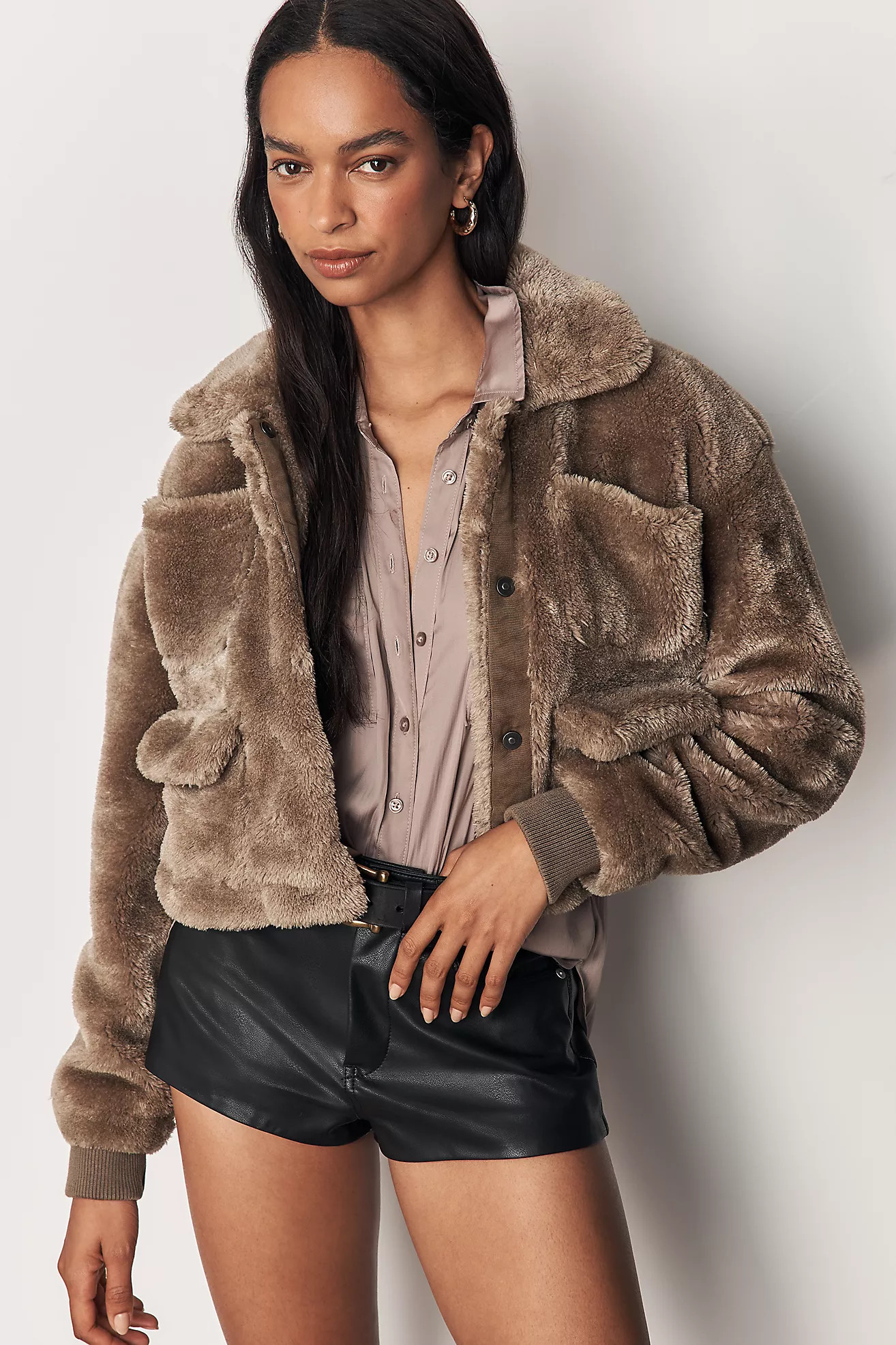 Pilcro Cropped Sherpa Fleece Cargo Jacket | Anthropologie (US)