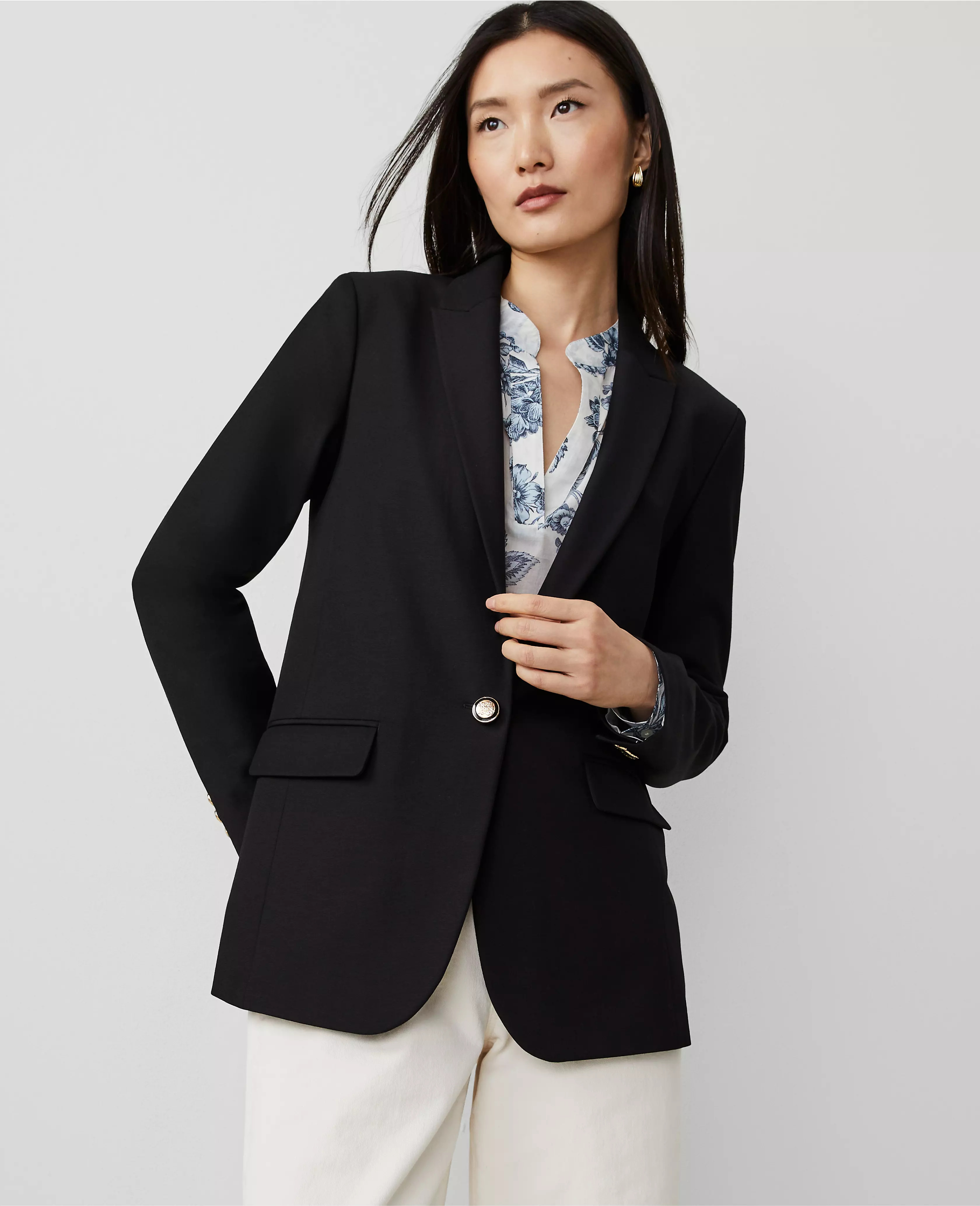 The Petite Longline Blazer in Bi-Stretch Twill | Ann Taylor