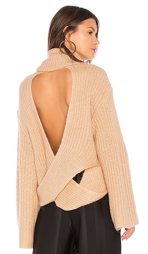 KENDALL + KYLIE Cross Back Turtleneck Sweater in Tan. - size L (also in M) | Revolve Clothing