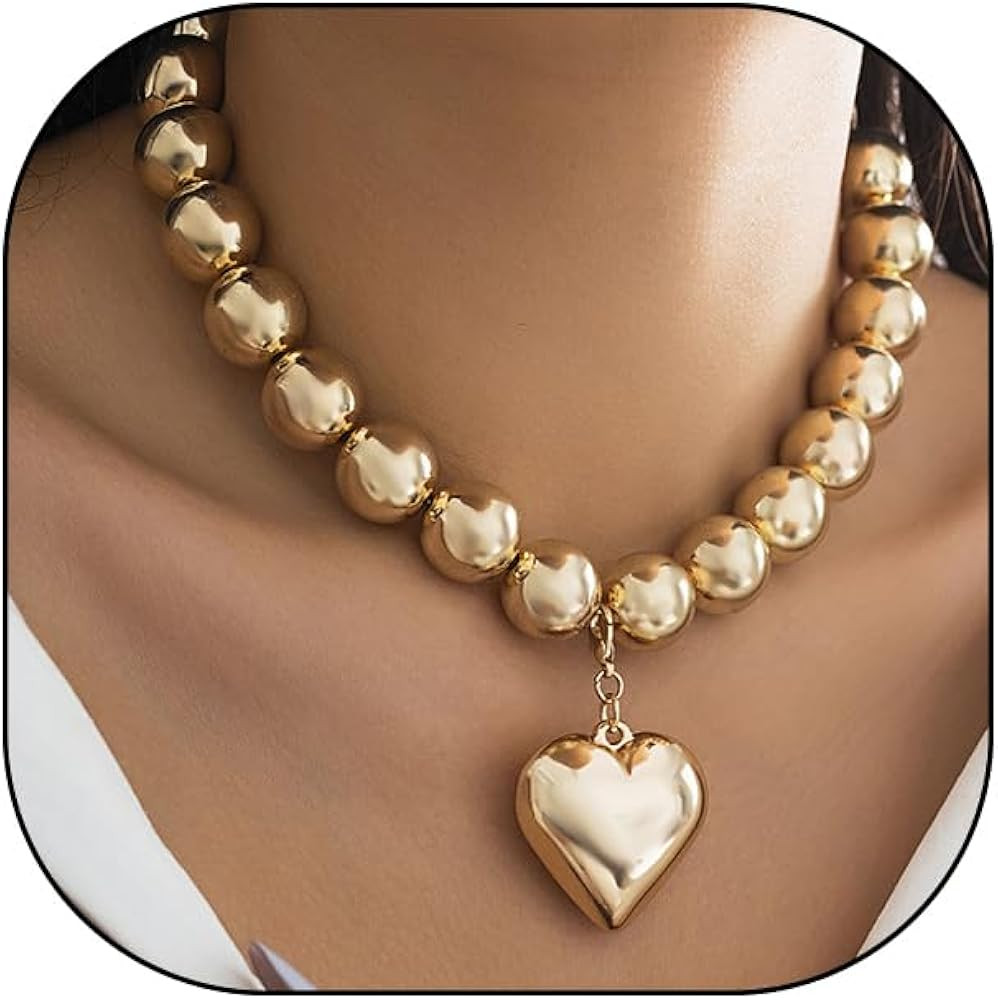 FUTIMELY Detachable Puffy Heart Pendant Choker Necklace for Women,Gold Chunky Large Love Dangle O... | Amazon (US)