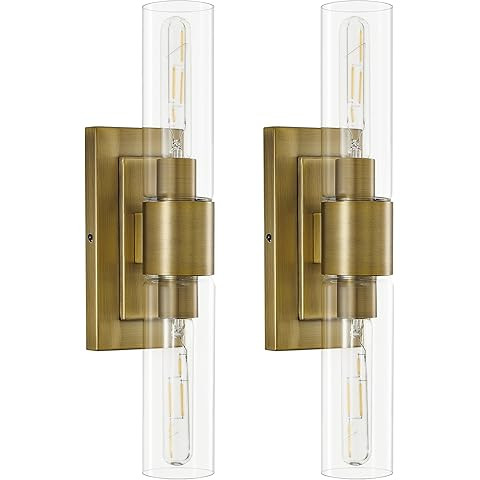 Tipace Bathroom Vanity Light Fixtures,Indoor Gold Wall Lights with Clear Glass,Modern Wall Sconce... | Amazon (US)