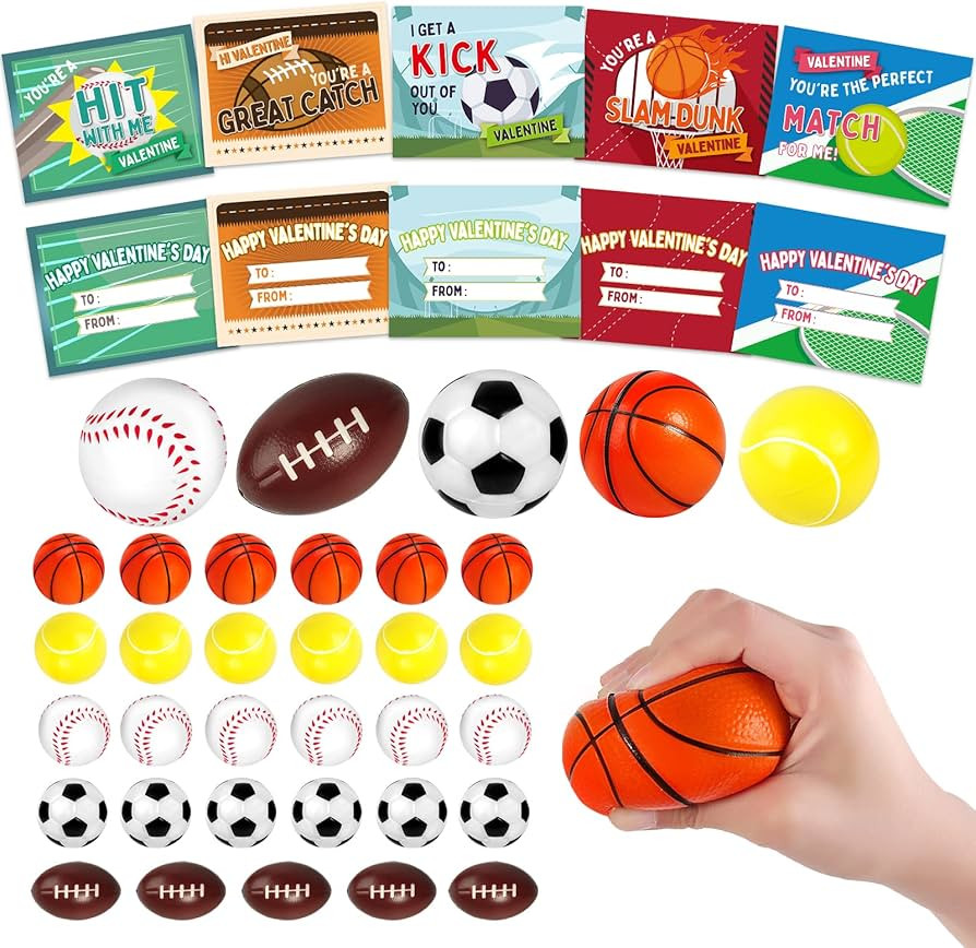 Amazon.com: Shemira 30 Pack Valentine's Day Cards for Kids with Mini Sport Balls for School Class... | Amazon (US)