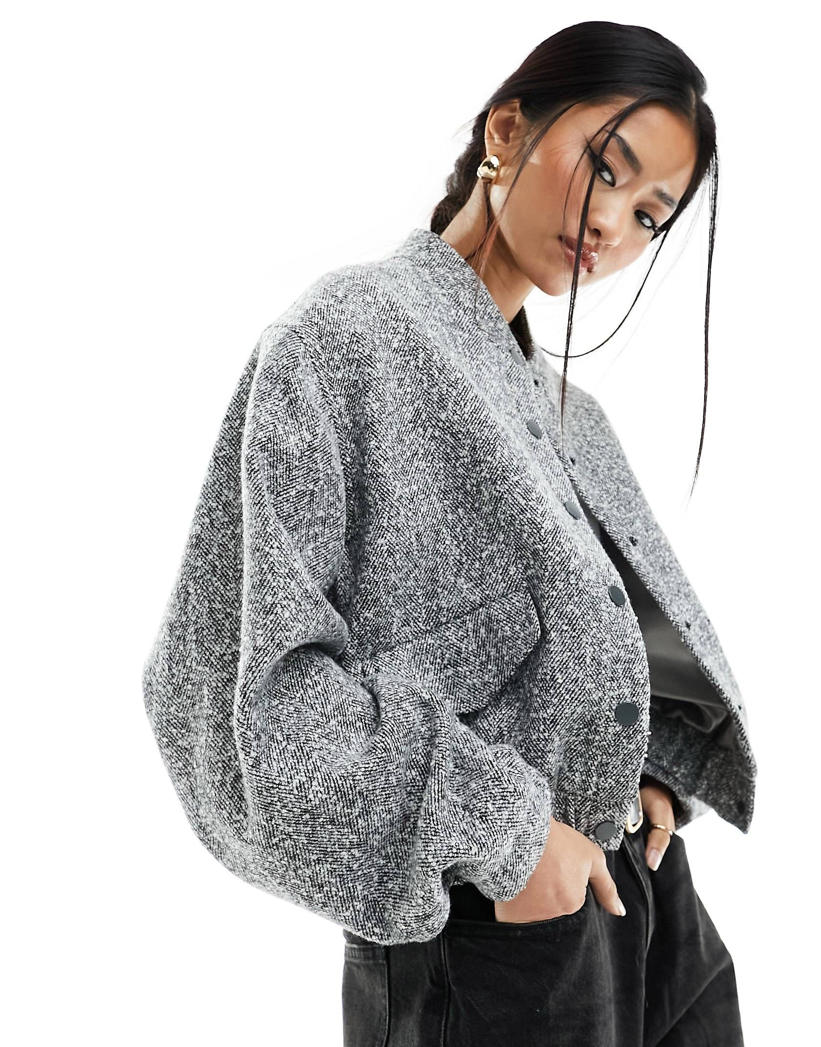 River Island co-ord wool bomber jacket in grey | ASOS (Global)