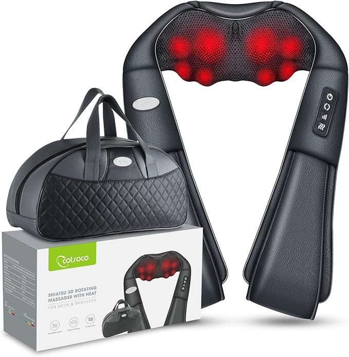 Amazon.com: Cotsoco Shiatsu Back Neck and Shoulder Massager with Heat,Deep Tissue 3D Kneading Pil... | Amazon (US)