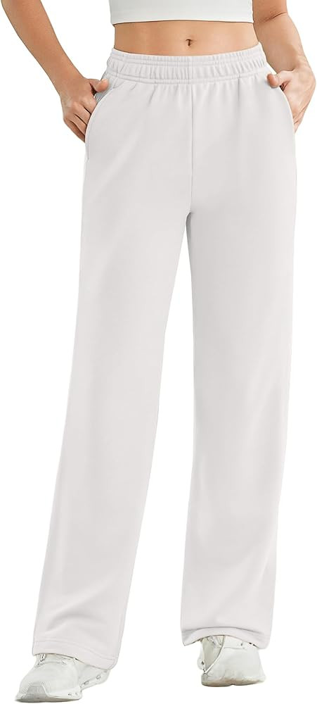 PINSPARK Women's High Waisted Straight Leg Sweatpant Comfy Interior Drawstring Workout Sweat Pant... | Amazon (US)