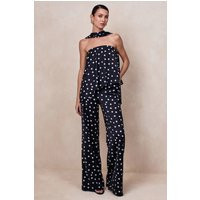Seloria | Black & White Satin Polka Dot Wide-Leg Trouser | Club L London