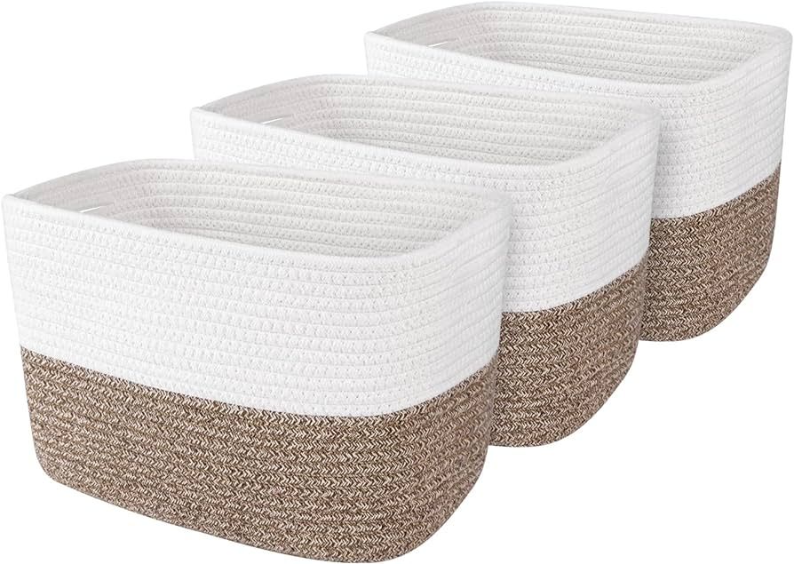 WISELIFE Storage Basket 3 Pack, Laundry Basket, Blanket Cotton Rope and Woven Baskets for Organiz... | Amazon (US)