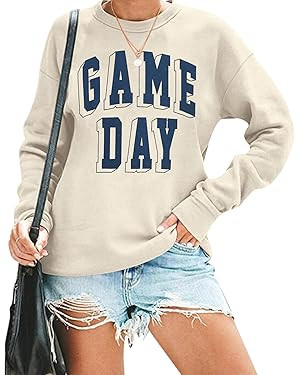 Women Game Day Sweatshirt Football Fan Game Day Shirt Letter Print Long Sleeve Casual Top | Amazon (US)