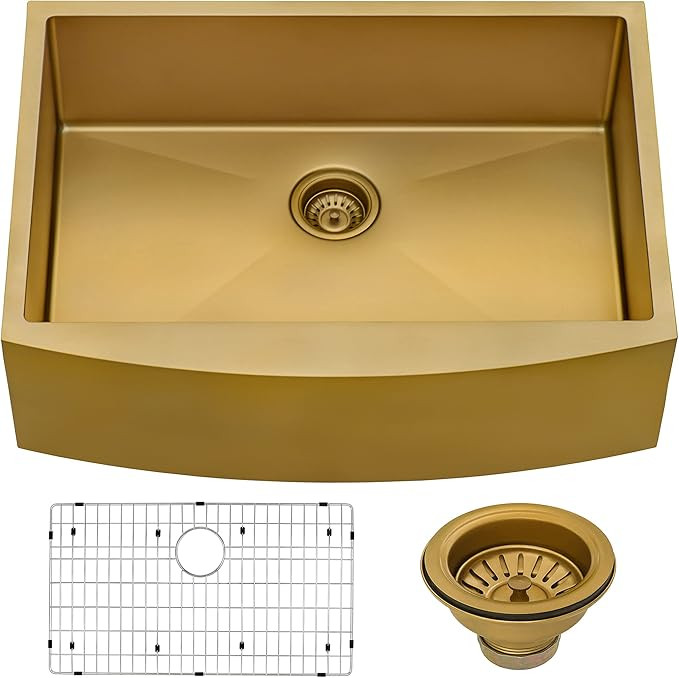Ruvati Brass Tone 36-inch Apron-Front Farmhouse Kitchen Sink - Matte Gold Stainless Steel Single ... | Amazon (US)