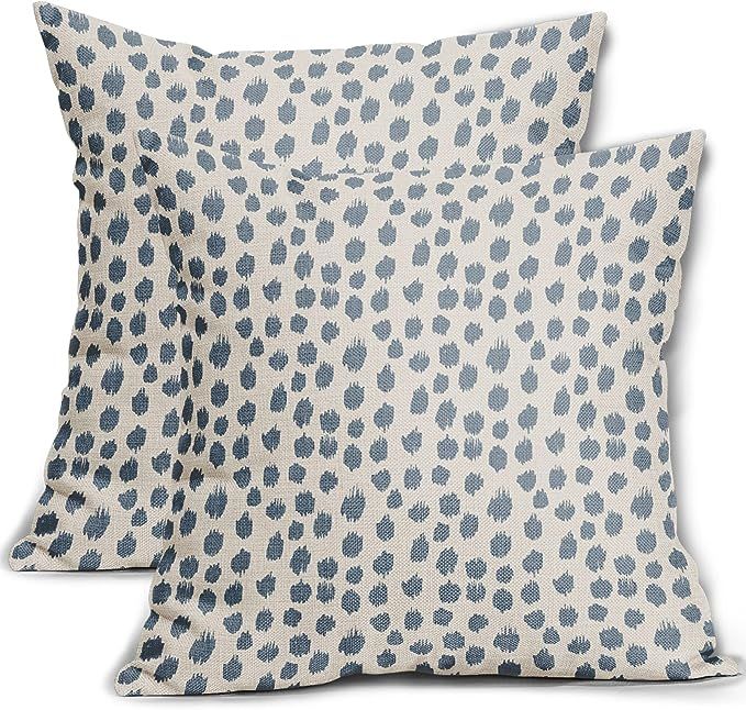Sweetshow Dusty Blue Cream Pillow Covers 18x18 Set of 2 Boho Design Polka Dot Throw Pillows Moder... | Amazon (US)