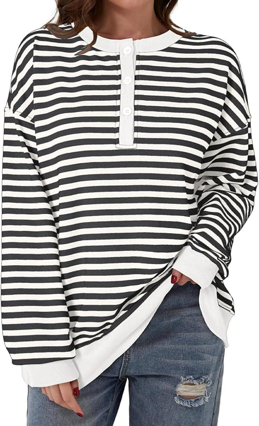 Dokotoo Womens Casual Crewneck Color Block Striped Oversized Sweatshirt Long Sleeve Shirts Tunic ... | Amazon (US)