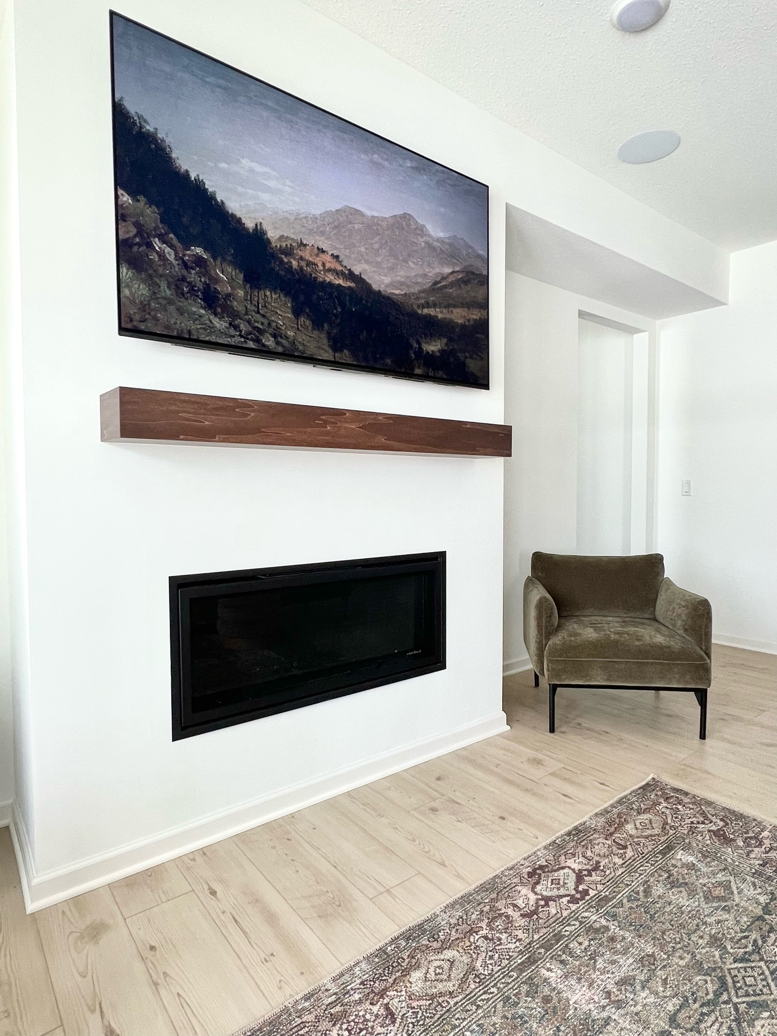Tv art, oil painting, moody, living room furniture and decor, penn chair, oriental rug, sony Oled TV, modern, Scandinavian, wayfair, west elm, Best Buy, tv frame. #picturetv #accentchair #rug

#LTKSale #LTKhome #LTKsalealert