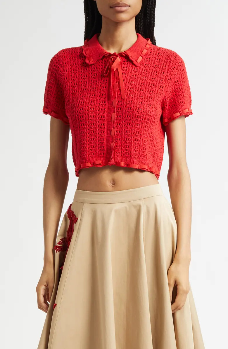 Cinq à Sept Ginerva Open Stitch Crop Cotton Blend Cardigan | Nordstromrack | Nordstrom Rack