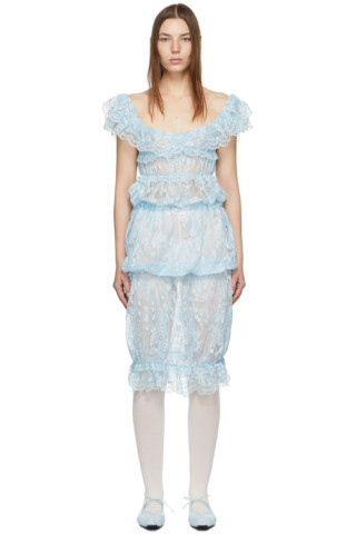 Blue Lace Trimmed Dress | SSENSE