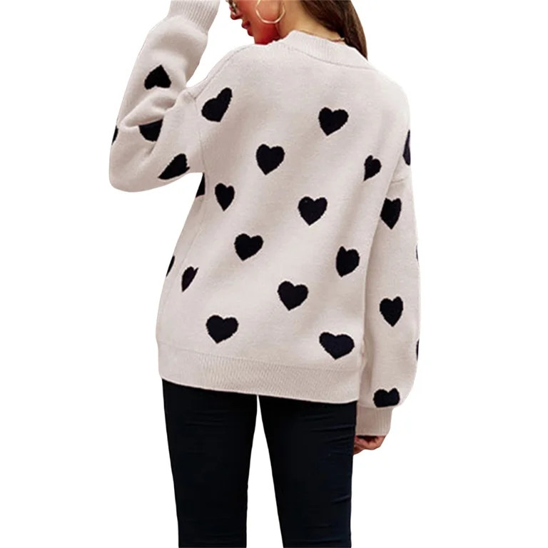 Hirigin Valentine Heart Sweater for Women Cute Kawaii Casual Crewneck Long Sleeve Knitted Pullove... | Walmart (US)