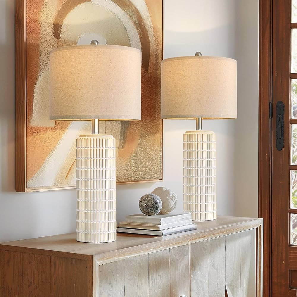 PoKat 27.5'' Tall Table Lamps for Living Room Set of 2, Ceramic Bedroom Lamps for Night Stands, M... | Amazon (US)