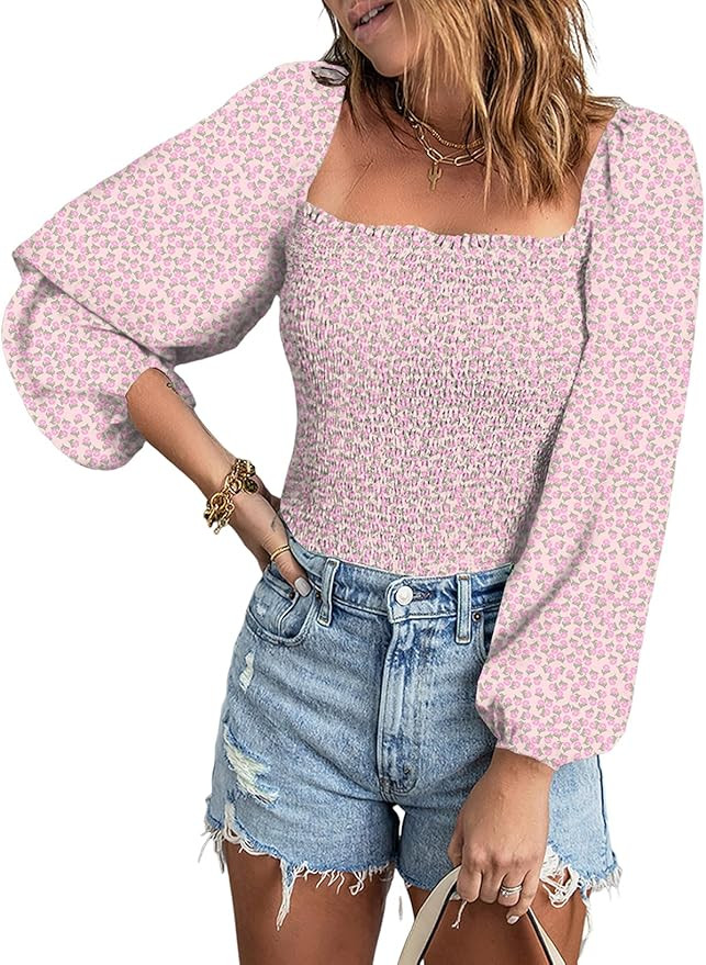 EVALESS Square Neck Tops Puff Long Sleeve Blouses for Women Dressy Casual Spring Fashion 2024 | Amazon (US)