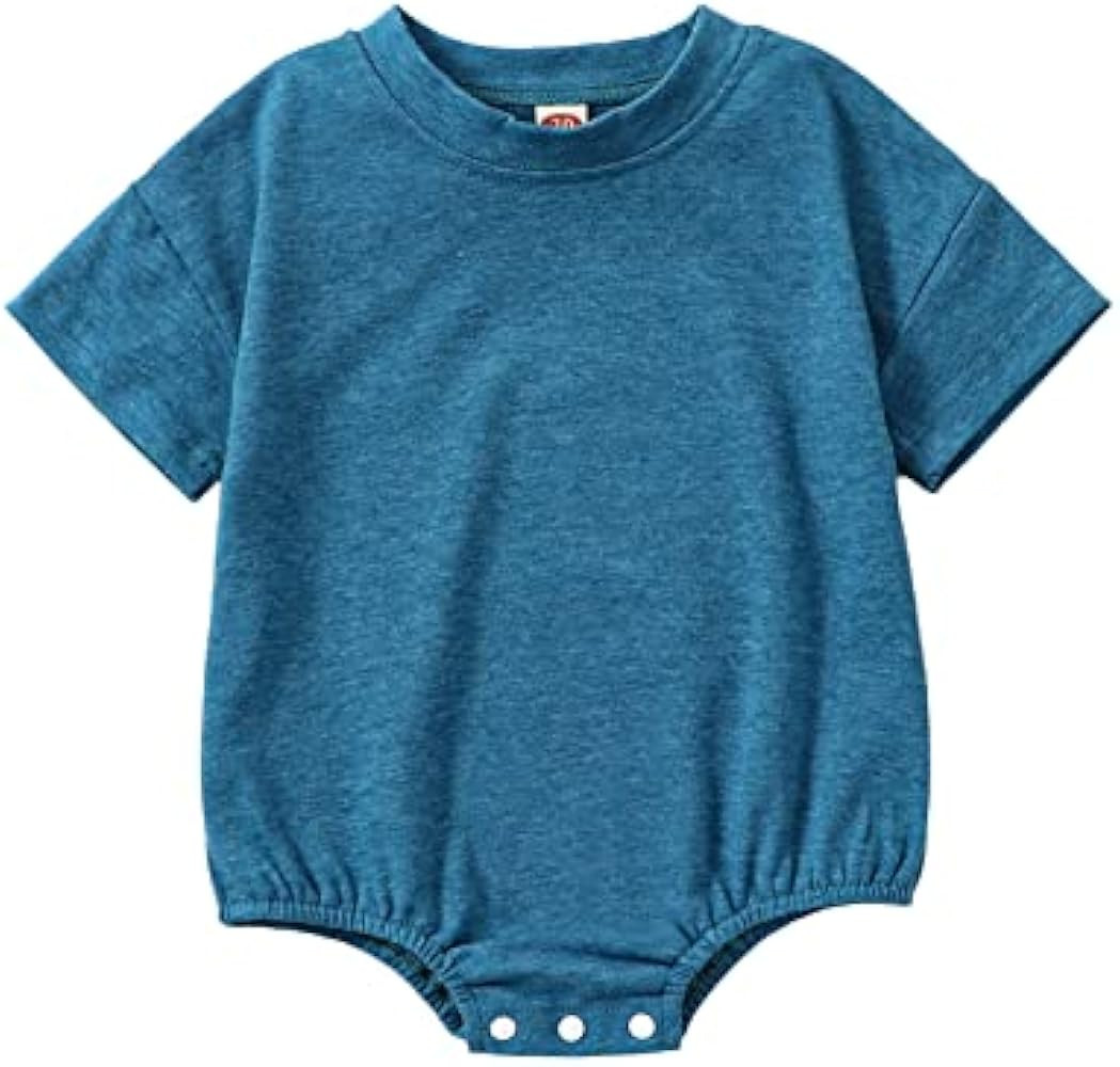 Merqwadd Baby Boy Girl Bubble Romper Infant Oversize Plain Crewneck T-Shirt Bodysuit Tops | Amazon (US)
