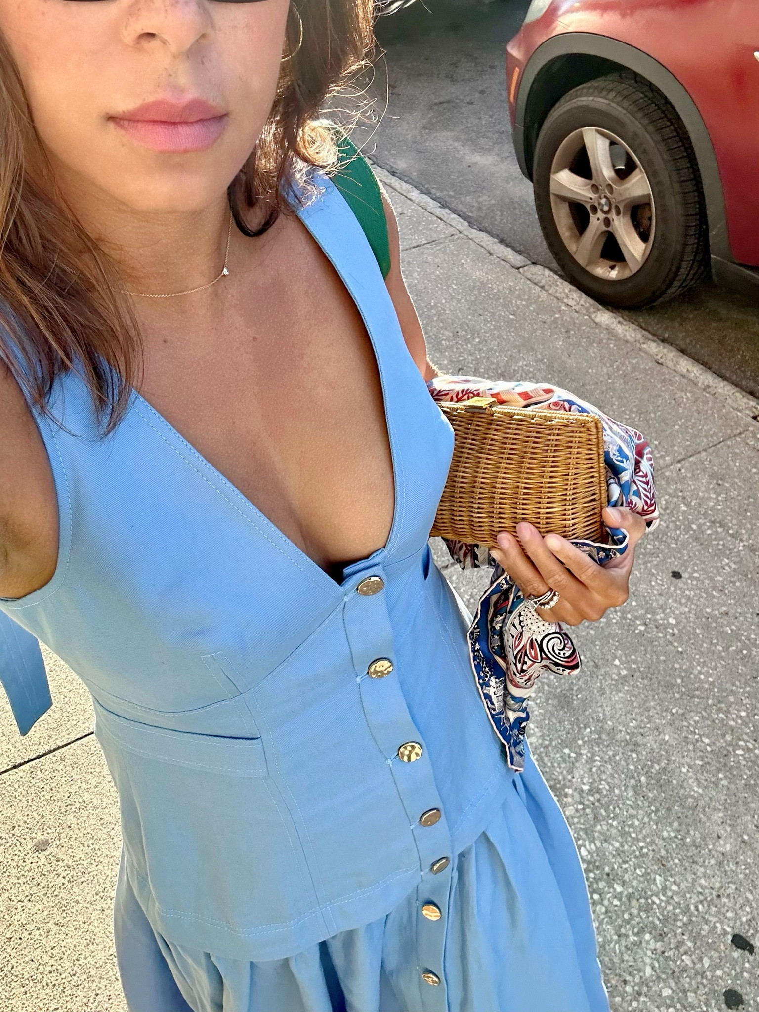 Acler #dress paired with #rattan bag and #hermes scarf for dinner out in Charleston 💙

#LTKstyletip #LTKsalealert #LTKwedding