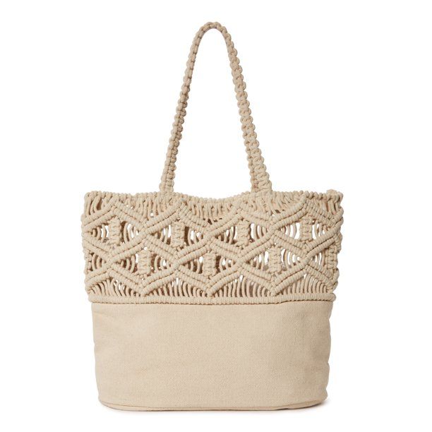 No Boundaries Women’s Macrame Tote Bag Fruit Khaki - Walmart.com | Walmart (US)