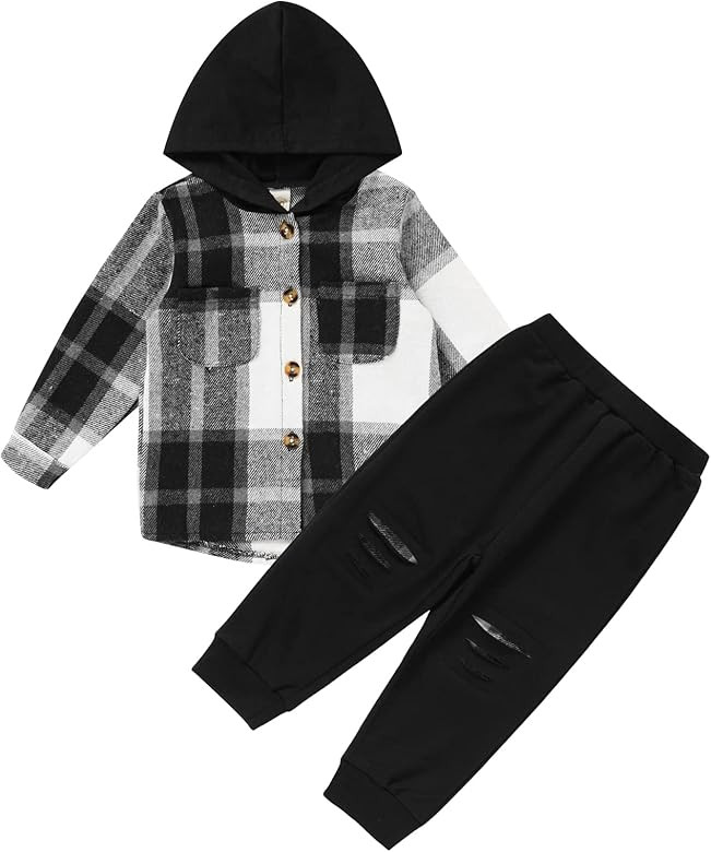 GRNSHTS Toddler Baby Boy Clothes Long Sleeve Tops Plaid Hoodie Sweatshirt + Sweatpants Little Boy... | Amazon (US)