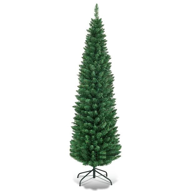 Costway 6Ft PVC Artificial Pencil Christmas Tree Slim Stand Green - Walmart.com | Walmart (US)