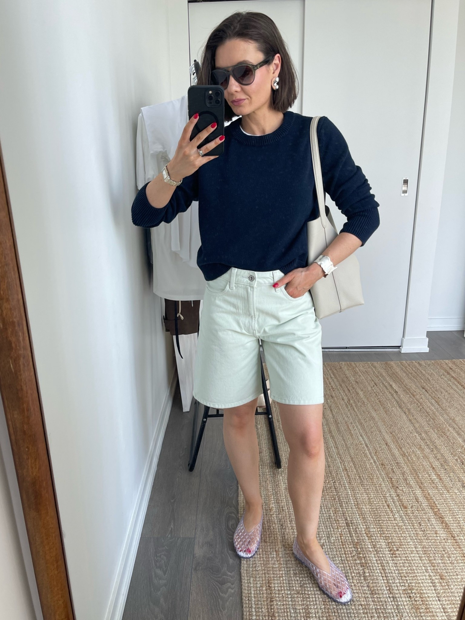 Shorts weather!

Shorts - size 23
Jelly flats -  if you are a half size, go down