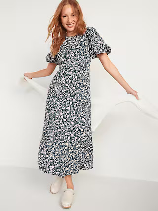 Puff-Sleeve Floral Maxi Shift Dress for Women | Old Navy (US)