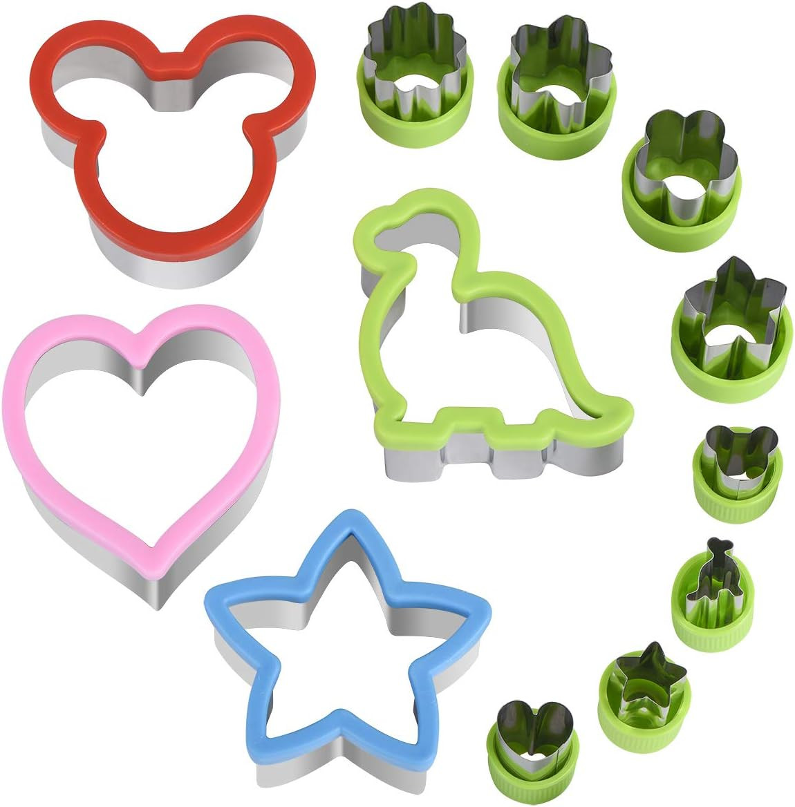 Hhyn Sandwich Cutters Set for Kids, Mickey Mouse, Dinosaur, Star, Heart Shapes and Mini Vegetable Fruit Cookie Cutters Food Mold for Holiday and Party | Amazon (US)