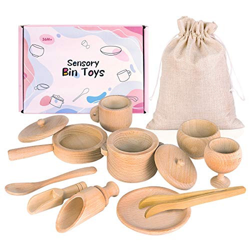 Migargle Sensory Bin Tools, Montessori Toys for Toddlers, Waldorf Toys, Wooden Scoops and Tongs for Transfer Work and Fine Motor Learning | Amazon (US)