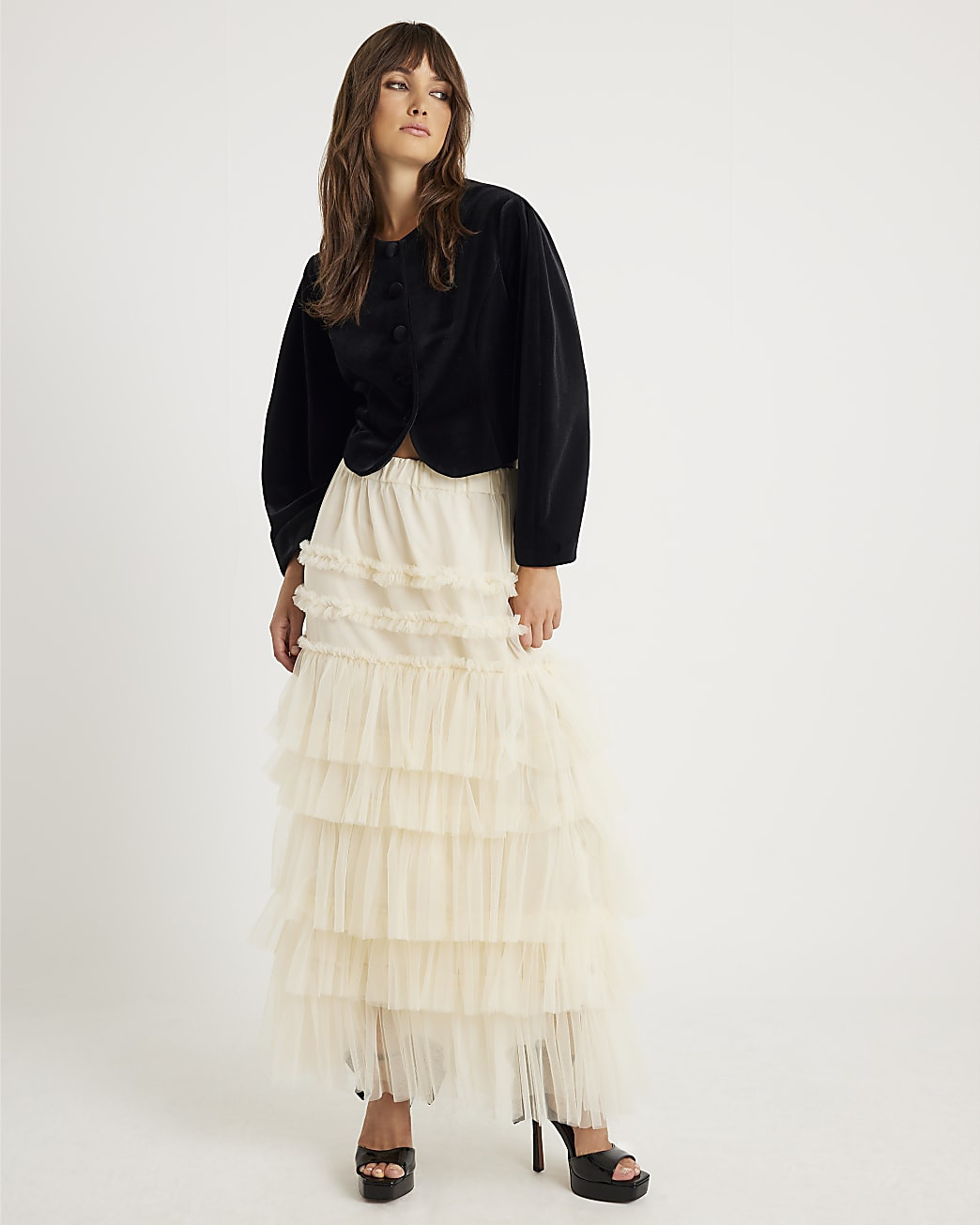 Cream Tulle Mesh maxi Skirt | River Island UK & IE